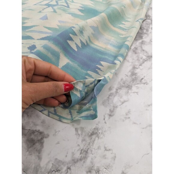 FAHERTY Womens Silk Aztec Print T Shirt  Small Cream Blue Tribal Top Blouse Sz M - Picture 5 of 6